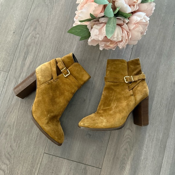 J. Crew Tan Brown Suede Leather Ankle Heel Booties - Picture 3 of 10